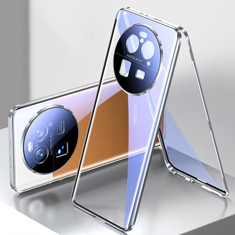 Coque Rebord Bumper Luxe Aluminum Metal Miroir 360 Degres Housse Etui Aimant P02 pour Oppo Find X6 5G Argent