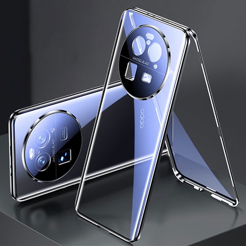 Coque Rebord Bumper Luxe Aluminum Metal Miroir 360 Degres Housse Etui Aimant P02 pour Oppo Find X6 5G Noir