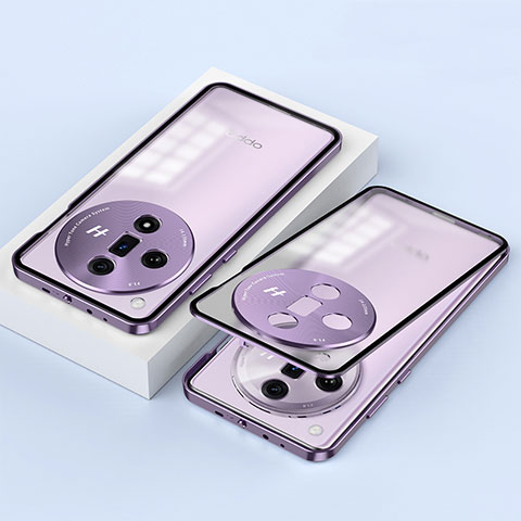 Coque Rebord Bumper Luxe Aluminum Metal Miroir 360 Degres Housse Etui Aimant P02 pour Oppo Find X7 5G Violet