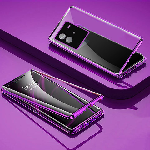 Coque Rebord Bumper Luxe Aluminum Metal Miroir 360 Degres Housse Etui Aimant P02 pour Vivo iQOO Neo6 SE 5G Violet