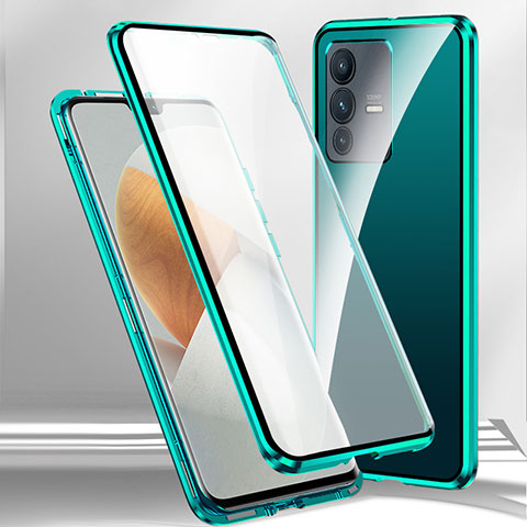 Coque Rebord Bumper Luxe Aluminum Metal Miroir 360 Degres Housse Etui Aimant P02 pour Vivo V23 5G Vert