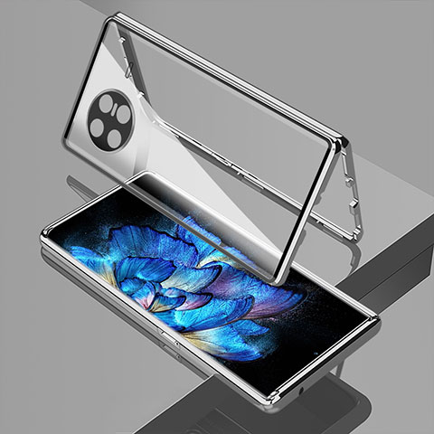 Coque Rebord Bumper Luxe Aluminum Metal Miroir 360 Degres Housse Etui Aimant P02 pour Vivo X Note Argent