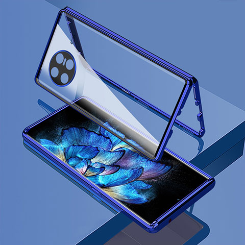 Coque Rebord Bumper Luxe Aluminum Metal Miroir 360 Degres Housse Etui Aimant P02 pour Vivo X Note Bleu