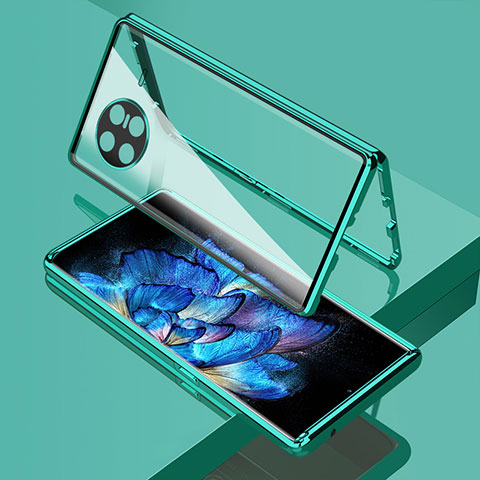 Coque Rebord Bumper Luxe Aluminum Metal Miroir 360 Degres Housse Etui Aimant P02 pour Vivo X Note Vert