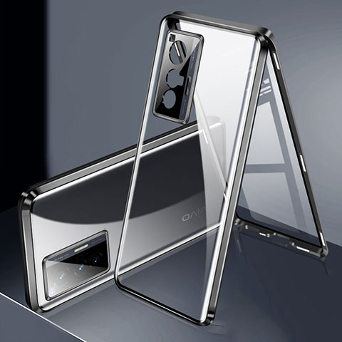 Coque Rebord Bumper Luxe Aluminum Metal Miroir 360 Degres Housse Etui Aimant P02 pour Vivo X70 5G Noir