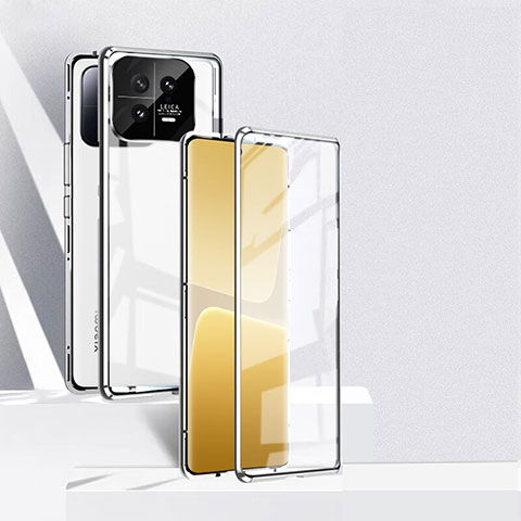 Coque Rebord Bumper Luxe Aluminum Metal Miroir 360 Degres Housse Etui Aimant P02 pour Xiaomi Mi 13 Pro 5G Argent