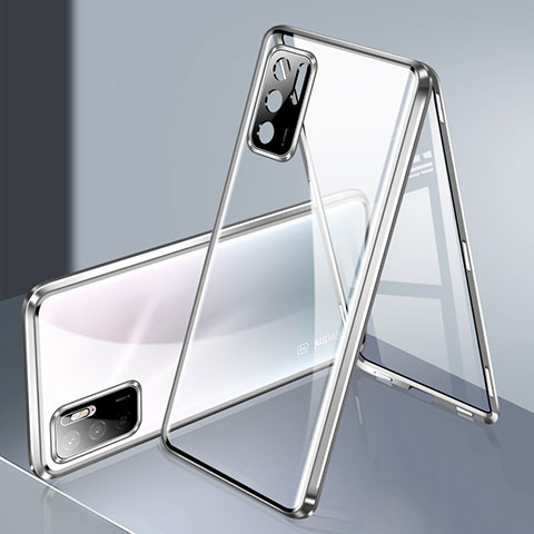 Coque Rebord Bumper Luxe Aluminum Metal Miroir 360 Degres Housse Etui Aimant P02 pour Xiaomi POCO M3 Pro 5G Argent