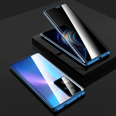 Coque Rebord Bumper Luxe Aluminum Metal Miroir 360 Degres Housse Etui Aimant P02 pour Xiaomi Redmi K50 5G Bleu