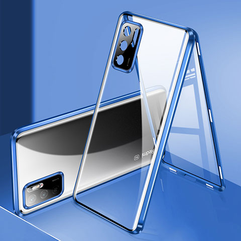 Coque Rebord Bumper Luxe Aluminum Metal Miroir 360 Degres Housse Etui Aimant P02 pour Xiaomi Redmi Note 10 5G Bleu