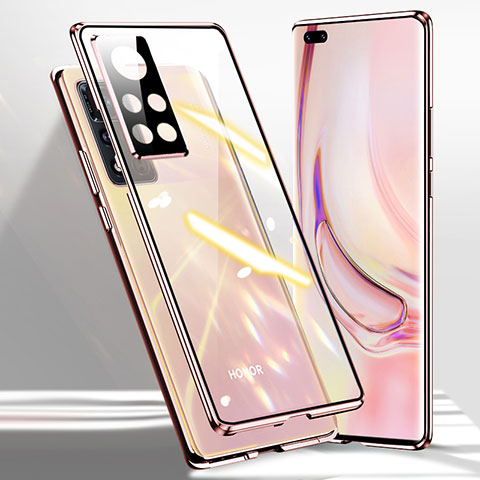 Coque Rebord Bumper Luxe Aluminum Metal Miroir 360 Degres Housse Etui Aimant P03 pour Huawei Honor V40 5G Or