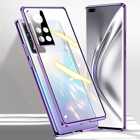 Coque Rebord Bumper Luxe Aluminum Metal Miroir 360 Degres Housse Etui Aimant P03 pour Huawei Honor V40 5G Violet