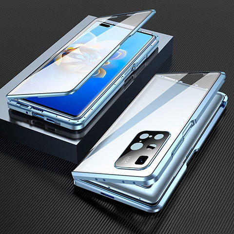 Coque Rebord Bumper Luxe Aluminum Metal Miroir 360 Degres Housse Etui Aimant P03 pour Huawei Mate X2 Bleu