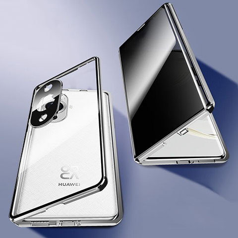 Coque Rebord Bumper Luxe Aluminum Metal Miroir 360 Degres Housse Etui Aimant P03 pour Huawei Nova 11 Pro Argent