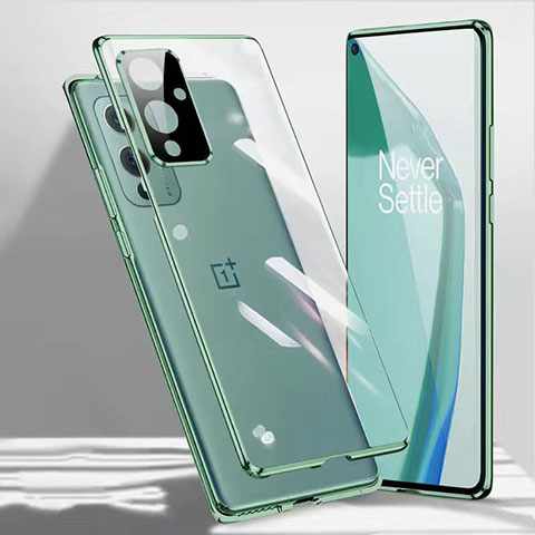 Coque Rebord Bumper Luxe Aluminum Metal Miroir 360 Degres Housse Etui Aimant P03 pour OnePlus 9 5G Vert