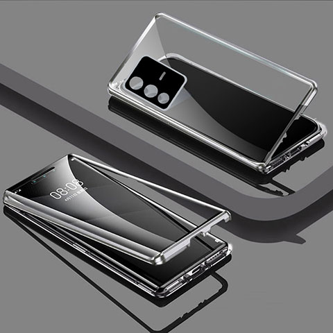 Coque Rebord Bumper Luxe Aluminum Metal Miroir 360 Degres Housse Etui Aimant P03 pour Vivo V23 Pro 5G Argent