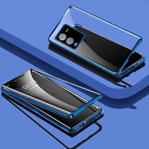 Coque Rebord Bumper Luxe Aluminum Metal Miroir 360 Degres Housse Etui Aimant P03 pour Vivo V25 Pro 5G Bleu