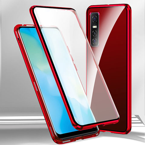 Coque Rebord Bumper Luxe Aluminum Metal Miroir 360 Degres Housse Etui Aimant P03 pour Vivo Y73s 5G Rouge