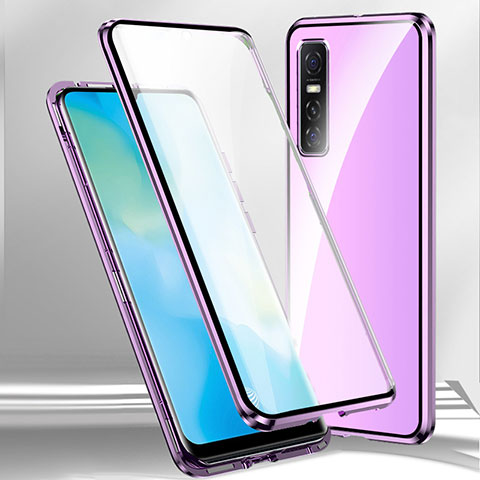 Coque Rebord Bumper Luxe Aluminum Metal Miroir 360 Degres Housse Etui Aimant P03 pour Vivo Y73s 5G Violet