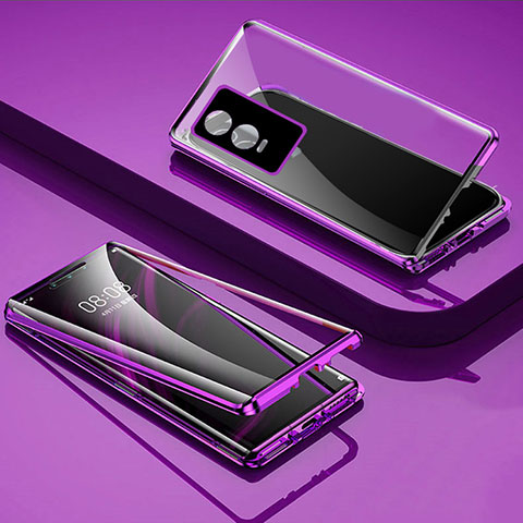 Coque Rebord Bumper Luxe Aluminum Metal Miroir 360 Degres Housse Etui Aimant P03 pour Vivo Y74s 5G Violet