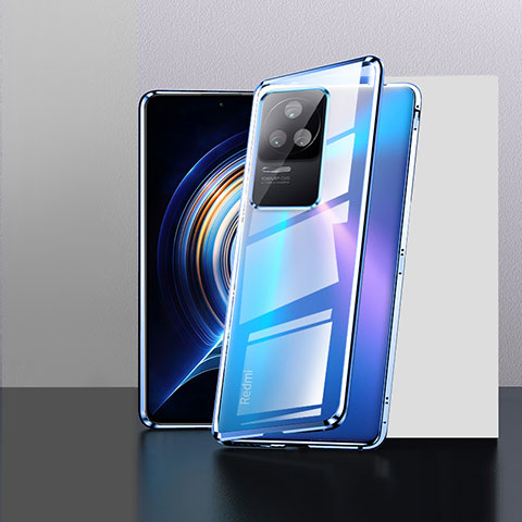 Coque Rebord Bumper Luxe Aluminum Metal Miroir 360 Degres Housse Etui Aimant P03 pour Xiaomi Redmi K50 Pro 5G Bleu