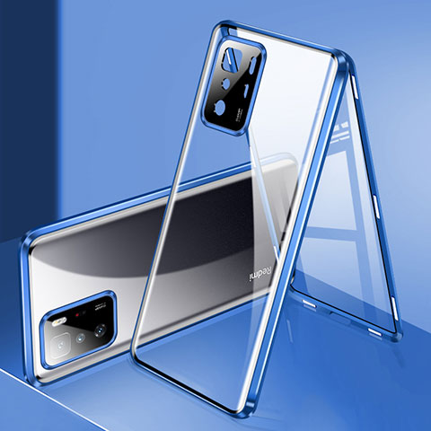 Coque Rebord Bumper Luxe Aluminum Metal Miroir 360 Degres Housse Etui Aimant P03 pour Xiaomi Redmi Note 10 Pro 5G Bleu