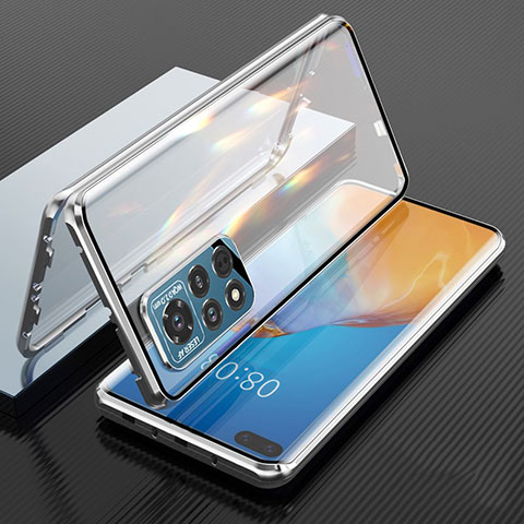 Coque Rebord Bumper Luxe Aluminum Metal Miroir 360 Degres Housse Etui Aimant P04 pour Huawei Honor V40 5G Argent