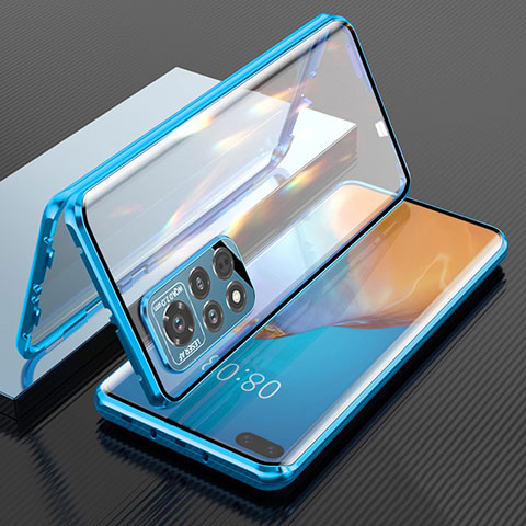 Coque Rebord Bumper Luxe Aluminum Metal Miroir 360 Degres Housse Etui Aimant P04 pour Huawei Honor V40 5G Bleu