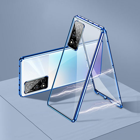 Coque Rebord Bumper Luxe Aluminum Metal Miroir 360 Degres Housse Etui Aimant P05 pour Huawei Honor V40 5G Bleu