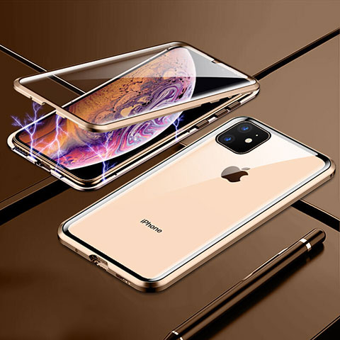 Coque Rebord Bumper Luxe Aluminum Metal Miroir 360 Degres Housse Etui Aimant pour Apple iPhone 11 Or