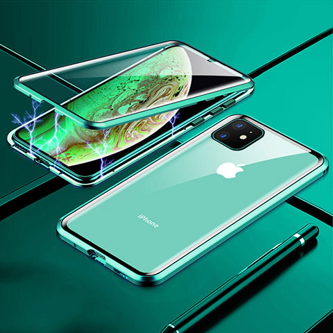 Coque Rebord Bumper Luxe Aluminum Metal Miroir 360 Degres Housse Etui Aimant pour Apple iPhone 11 Vert