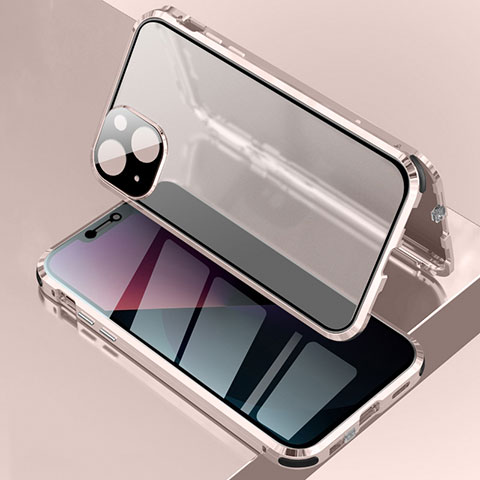 Coque Rebord Bumper Luxe Aluminum Metal Miroir 360 Degres Housse Etui Aimant pour Apple iPhone 13 Mini Or Rose