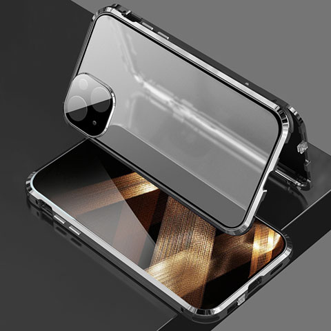 Coque Rebord Bumper Luxe Aluminum Metal Miroir 360 Degres Housse Etui Aimant pour Apple iPhone 15 Noir