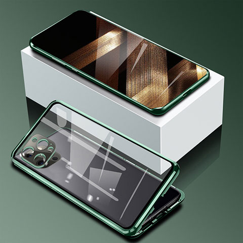 Coque Rebord Bumper Luxe Aluminum Metal Miroir 360 Degres Housse Etui Aimant pour Apple iPhone 16 Pro Max Vert