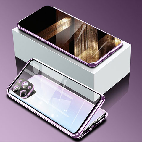 Coque Rebord Bumper Luxe Aluminum Metal Miroir 360 Degres Housse Etui Aimant pour Apple iPhone 16 Pro Max Violet