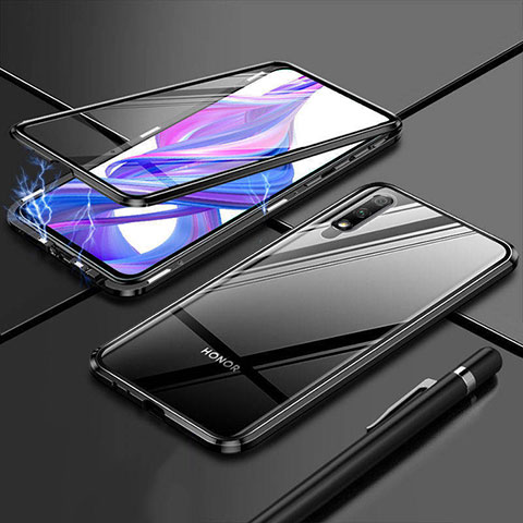 Coque Rebord Bumper Luxe Aluminum Metal Miroir 360 Degres Housse Etui Aimant pour Huawei Enjoy 10 Noir