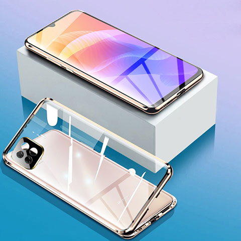 Coque Rebord Bumper Luxe Aluminum Metal Miroir 360 Degres Housse Etui Aimant pour Huawei Enjoy 20 5G Or