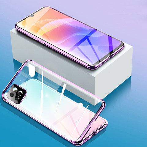 Coque Rebord Bumper Luxe Aluminum Metal Miroir 360 Degres Housse Etui Aimant pour Huawei Enjoy 20 5G Violet