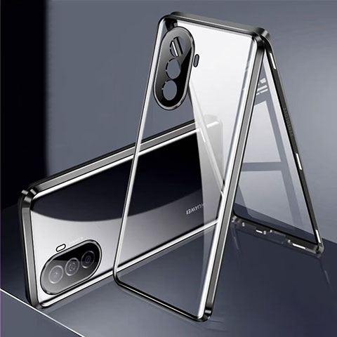 Coque Rebord Bumper Luxe Aluminum Metal Miroir 360 Degres Housse Etui Aimant pour Huawei Enjoy 50 Noir