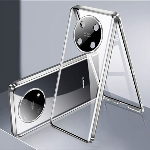 Coque Rebord Bumper Luxe Aluminum Metal Miroir 360 Degres Housse Etui Aimant pour Huawei Enjoy 50 Pro Argent