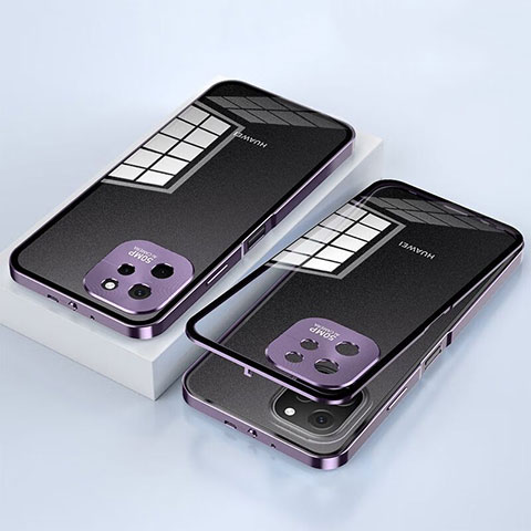 Coque Rebord Bumper Luxe Aluminum Metal Miroir 360 Degres Housse Etui Aimant pour Huawei Enjoy 50z Violet