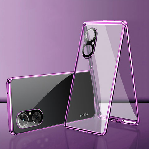 Pour Samsung Galaxy S24 5G Privacy Full Cover Étui de téléphone en verre  trempé en métal magnétique (Violet)