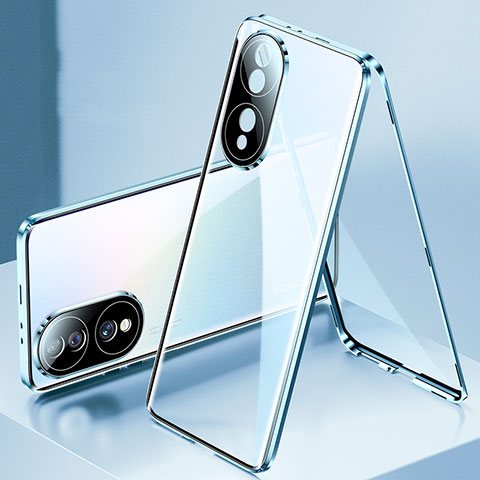 Coque Rebord Bumper Luxe Aluminum Metal Miroir 360 Degres Housse Etui Aimant pour Huawei Honor 70 5G Bleu