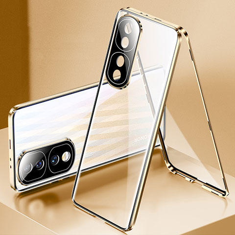 Coque Rebord Bumper Luxe Aluminum Metal Miroir 360 Degres Housse Etui Aimant pour Huawei Honor 70 Pro+ Plus 5G Or