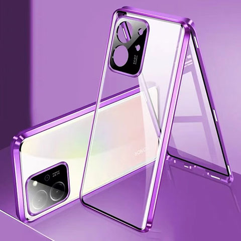 Coque Rebord Bumper Luxe Aluminum Metal Miroir 360 Degres Housse Etui Aimant pour Huawei Honor 80 SE 5G Violet