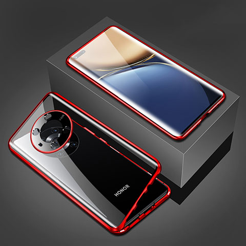 Coque Rebord Bumper Luxe Aluminum Metal Miroir 360 Degres Housse Etui Aimant pour Huawei Honor Magic3 5G Rouge