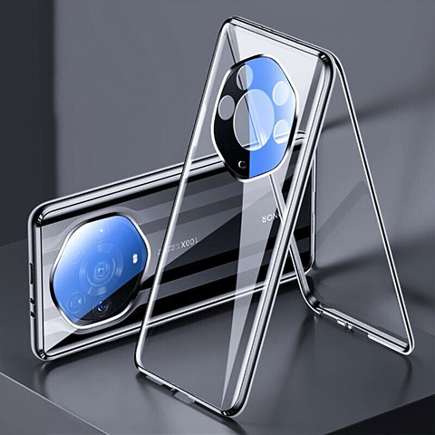 Coque Rebord Bumper Luxe Aluminum Metal Miroir 360 Degres Housse Etui Aimant pour Huawei Honor Magic3 Pro+ Plus 5G Noir