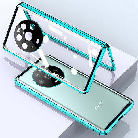 Coque Rebord Bumper Luxe Aluminum Metal Miroir 360 Degres Housse Etui Aimant pour Huawei Honor Magic4 5G Vert