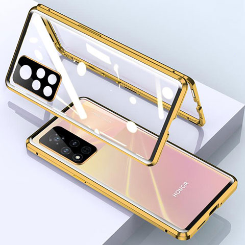 Coque Rebord Bumper Luxe Aluminum Metal Miroir 360 Degres Housse Etui Aimant pour Huawei Honor V40 5G Or