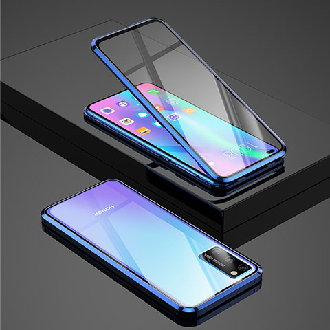 Coque Rebord Bumper Luxe Aluminum Metal Miroir 360 Degres Housse Etui Aimant pour Huawei Honor View 30 Pro 5G Bleu