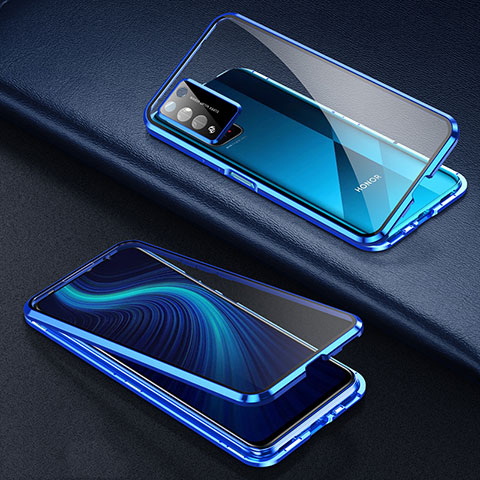 Coque Rebord Bumper Luxe Aluminum Metal Miroir 360 Degres Housse Etui Aimant pour Huawei Honor X10 5G Bleu